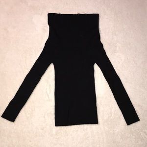 Off the shoulder turn down neck black sweater